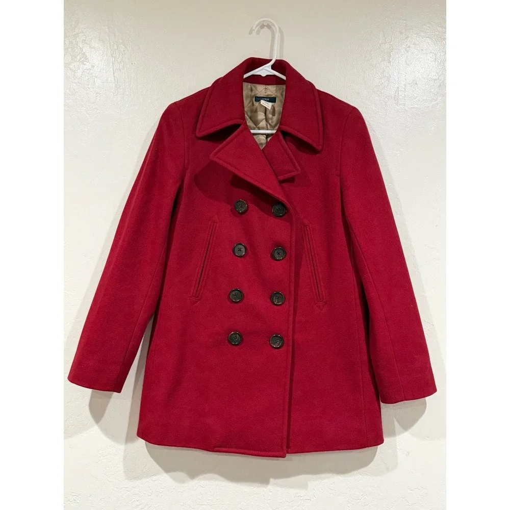 J.Crew Womens Red Wool Blend Thinsulate Pea Coat Jacket 61417 Size XS - Picture 8 of 9